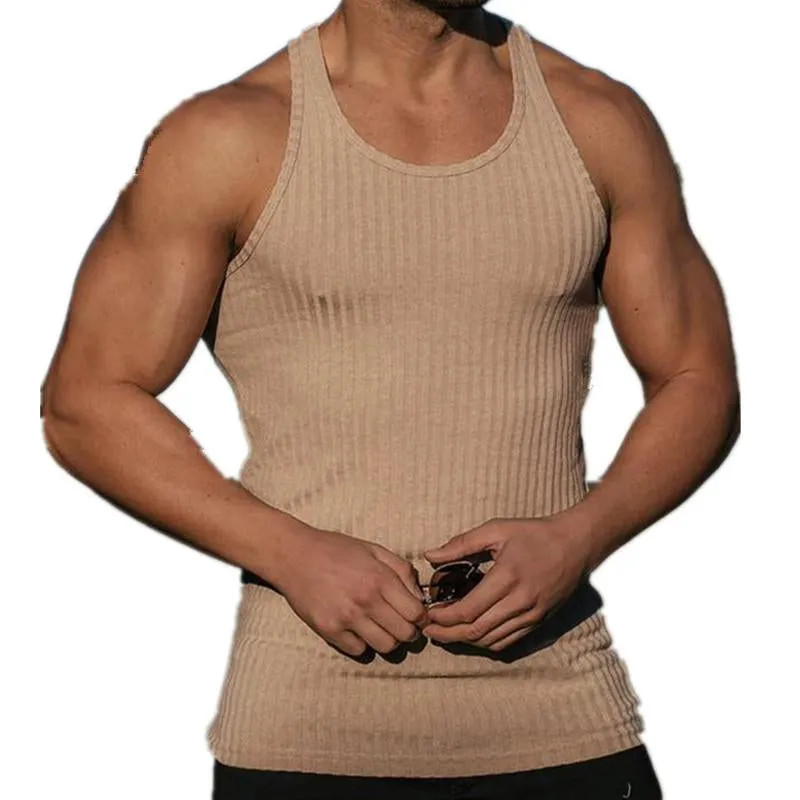 Knitted Vertical Stripe Athletic Fit Racerback Tank Top