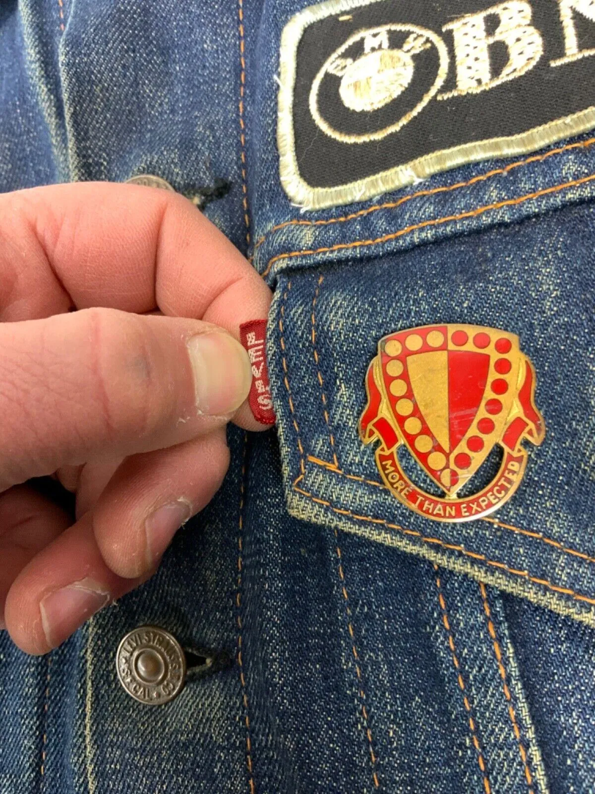VTG 1960s LEVIS BIG E 71205-0217 TYPE 3 TRUCKER JACKET BIKER PATCHES BIKER 38