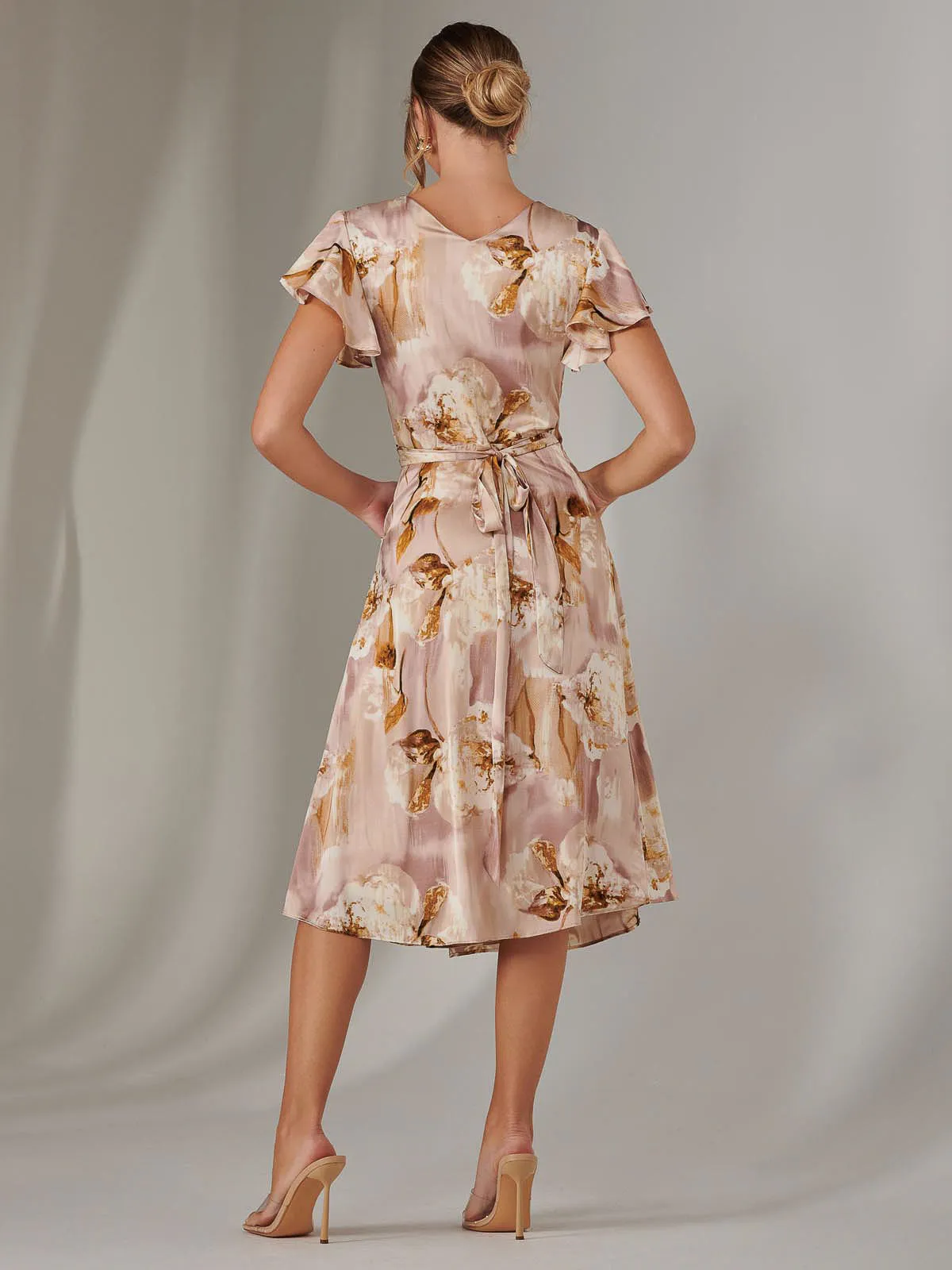 Wrap Front Midi Dress, Dusty Pink